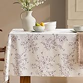 Rustic Linen Rectangle Tablecloth 55x84 Inch Floral Table Cloth with Purple Flowers Pattern Burlap Textured Farmhouse French Vintage Outdoor Table Cover for Picnic,Dining,Party,Home Decor