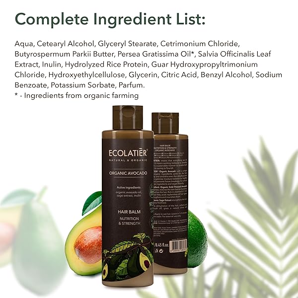NUTRITION & STRENGTH HAIR BALM WITH ORGANIC AVOCADO – 98.6% NATURAL, VEGAN, HAIR CONDITIONER FOR DRY & DAMAGED HAIR, SULFATE-FREE, GENTLE ON SCALP, 8.5 FL OZ / 250ML