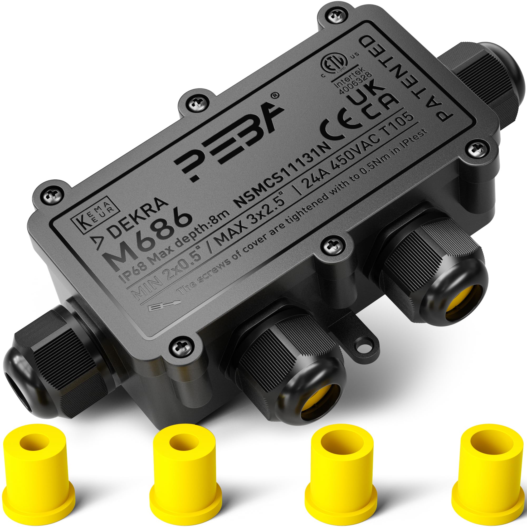 PEBA® IP68 Waterproof Junction Box,Waterproof Cable Connector Outdoor, 4-Way Outdoor Cable Connectors, Wire Connector,Extension Electrical Cable Protector for Cable Diameter Ø4mm-12mm Black(1 Pack) — image 1