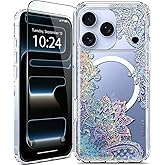 Coolwee Magnetic Glitter for iPhone 17 Pro Max Case, Compatible with MagSafe, Slim Cute for Women Girls, 10FT Military Grade Protective Cover for iPhone 17 Pro Max Clear Bling Lace Mandala Henna