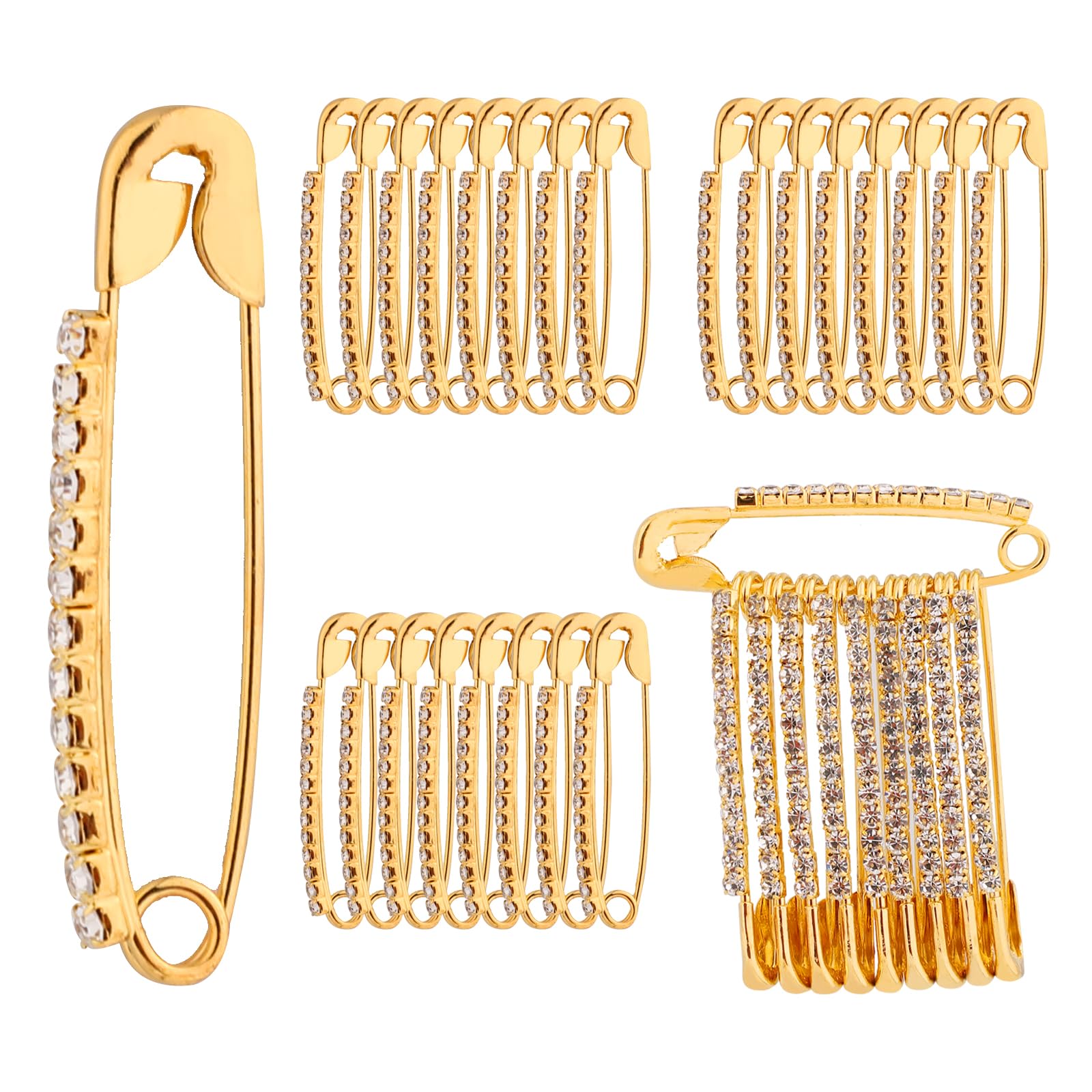 24pcs Rhinestone Safety Pins for Quilting, 1.5inch Gold Diamond Decorative Sewing Fancy Pins Curved Bling Pins Quilting Brooch Pins Curved Basting Pins for Clothes Scarf Lapel Hat Sweater