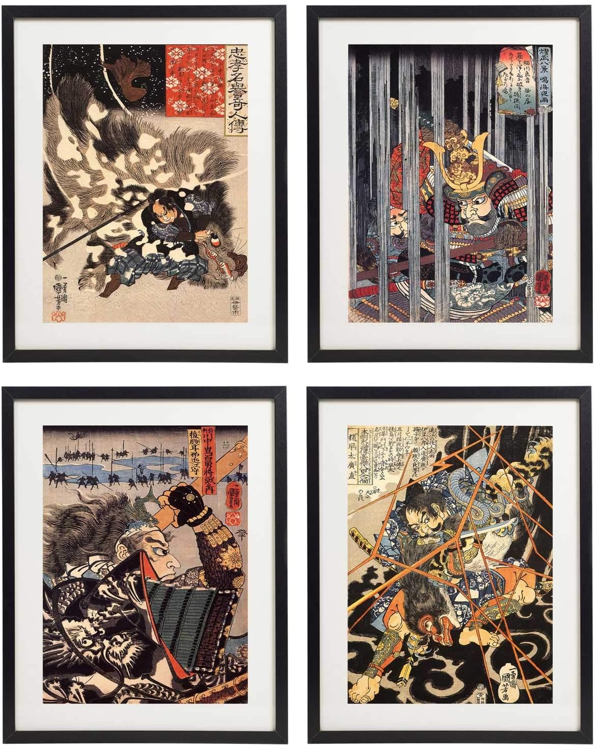IDIOPIX Japanese Samurai Art Warriors Painting Wall Art Set of 4 Prints UNFRAMED No.6