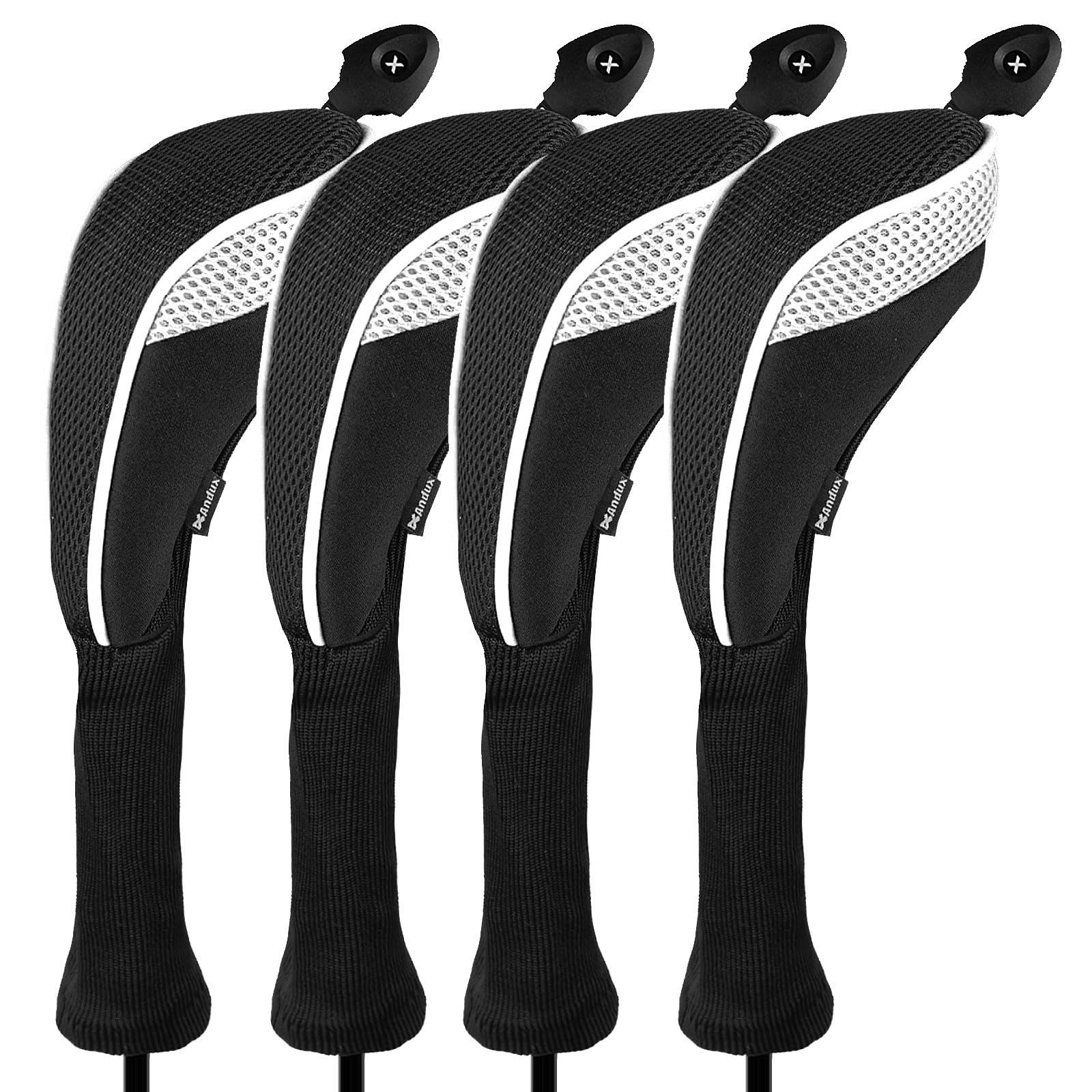Andux 4 Pack Long Neck Golf Hybrid Club Head Covers Dial No. Tag CTMT-01 Black/White