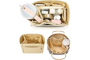 TOVICE Tote Bag Organizer Insert with Stanley Cup Holder and Zipper Bag, Compatible with Neverfull, Saint Louis and More, 9 Pockets (Beige, Large)