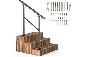 HOOSHEE Heavy Duty Metal Handrail - Black Wrought Iron Railing for Wooden & Concrete Steps, Suitable for Indoor/Outdoor Use, Ideal for Elderly (1-3 Steps)