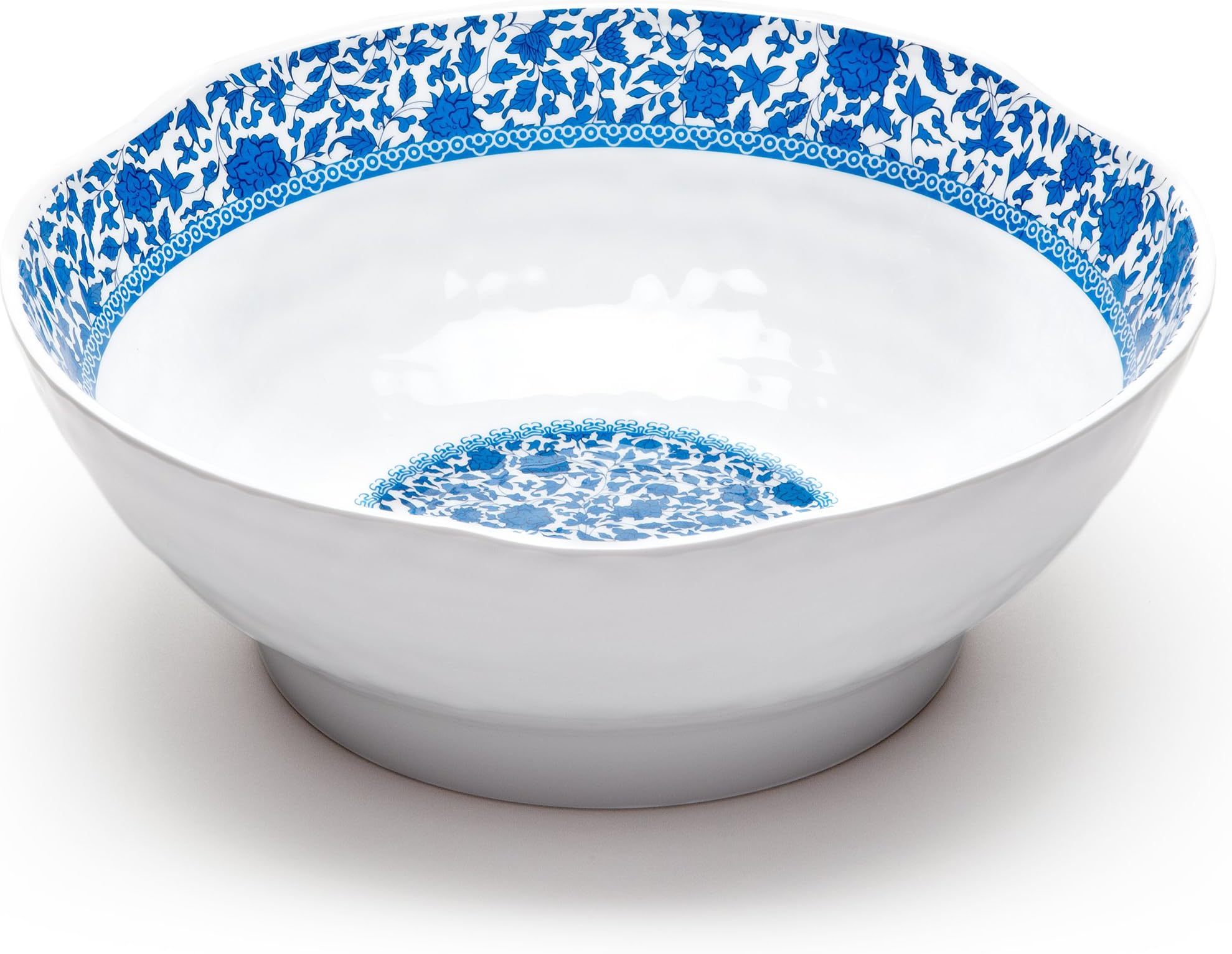 Q Squared Heritage BPA-Free Melamine Serving Bowl, 12-Inches, Blue and White
