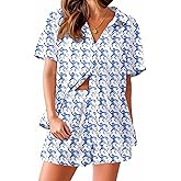 Ekouaer Pajama for Women Set Short Sleeve Button Down Pajamas Sets Soft Lounge Sets for Women Sleepwear PJS