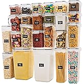 Romswi Airtight Food Storage Containers with Lids,24Pcs Pantry Organizers and Storage,BPA Free Cereal Containers Storage with 27 Labels and 4 Spoons,for Rice,Flour,Sugar and Noodles