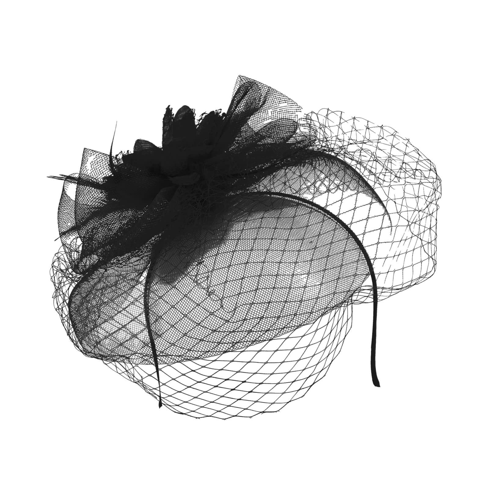 Bridal Headband Flower Headpiece: Wedding Dancing Prom Party Headpiece Festival Hair Jewelry with Veil Black