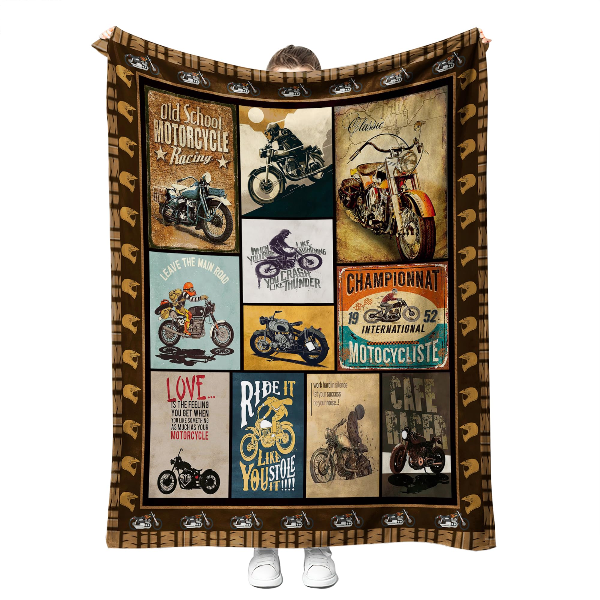 YunTu Motorcycle Blanket Super Soft Sherpa Throw Blankets for Bed Sofa and Couch Cool Motorcycle Gifts for Men and Women Fluffy Warm Blankets 50'' x 60'' — image 1