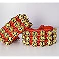 Ghungroo 3-Line (24+24 Bells) Pair – Red Cushion Pad for Kathak, Bharatanatyam, Kuchipudi – Indian Classical Dance Anklet Bells – Professional Musical Instrument for Dancers
