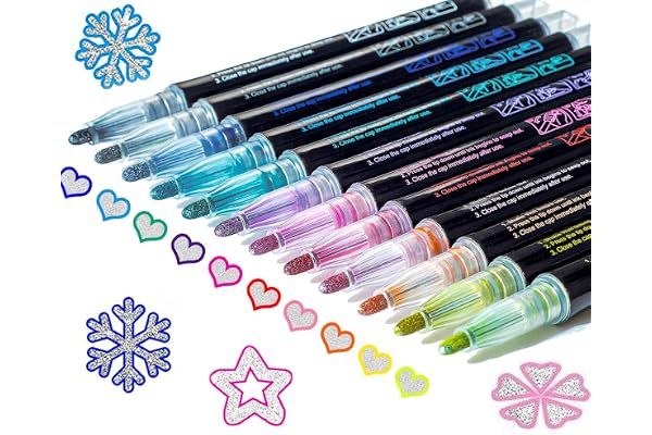 Glitter Markers Self Outline Pens Metallic: 12 Shimmer Tween Teen Girl Gifts Trendy Stuff,Drawing Art Supplies Kids 6-8 9-12 10-12,Arts Crafts Kids Ages 8-12 Year Old,Cute Cool Fun Crafts Girls 8-12