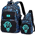 Bluboon Kids Backpack Boys Camo Bookbag Teens Elementary School Bag Daypack Travel Back Pack Middle school (Boy-doodle 2pcs)