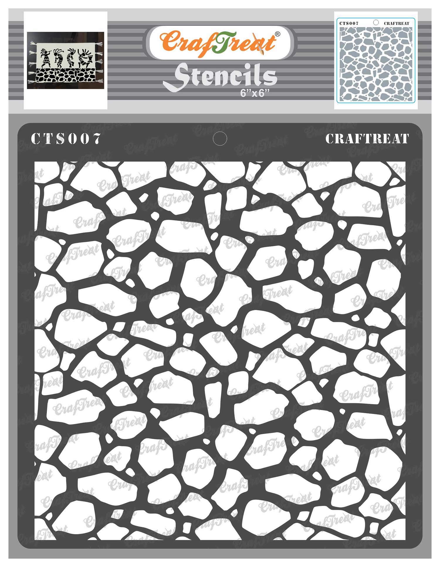 CrafTreat Stone Stencil for Furniture Painting - Stone Background Stencil - Size: 6X6 Inches - Stone Effect Stencils for Crafts Reusable - Stone Pattern Stencil for Painting on Concrete, Canvas