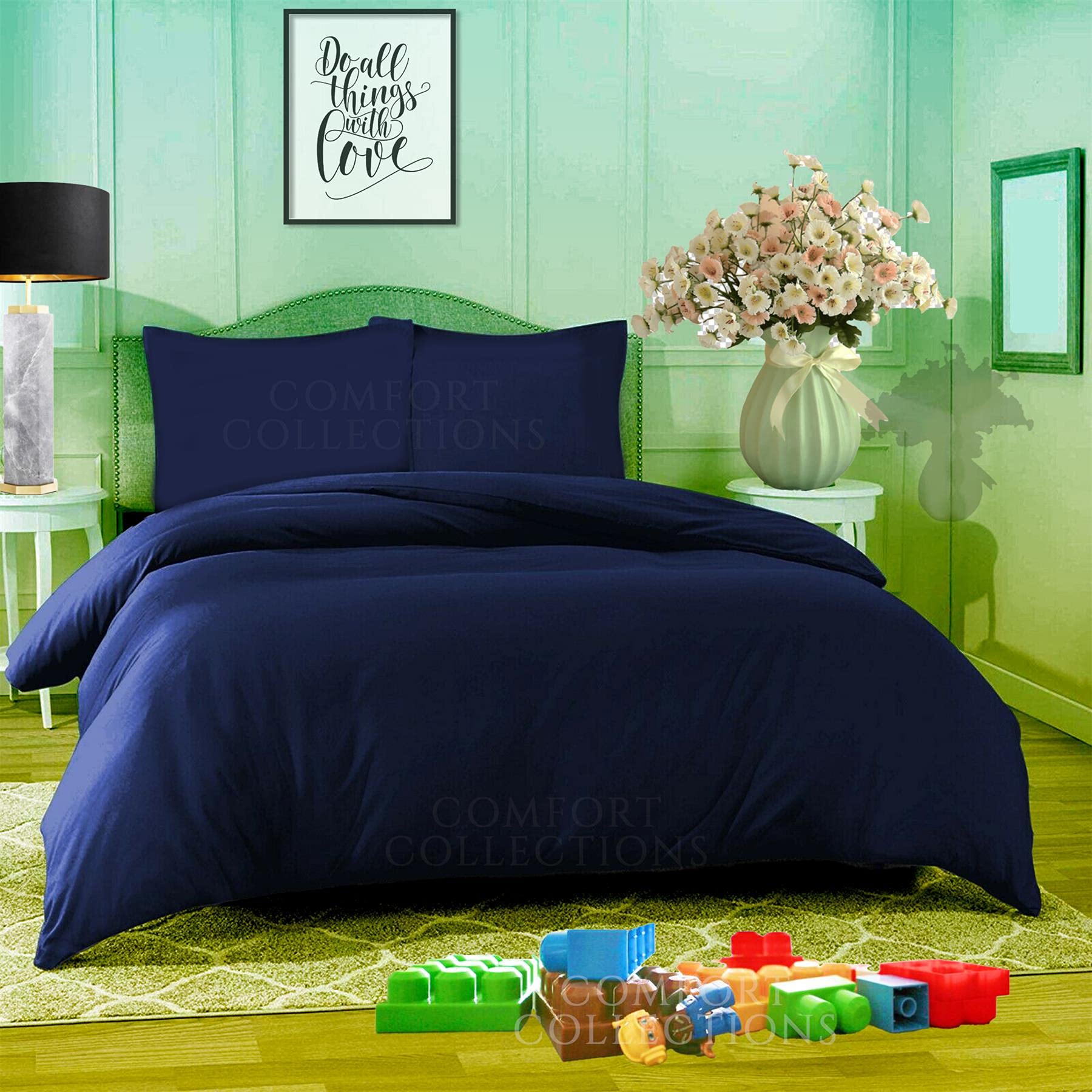 Comfort Collections Duvet Quilt Cover With Matching Pillow Case Plain Dyed Poly Cotton Easy Care Bedding Set COLOUR NAVY SINGLE