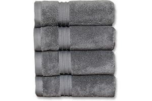 MILARA CREATIONS Milara Turkish Super-Plush Wash Cloths Set 4-Piece | Premium 100% Cotton Washcloths Absorbent, Durable with Hanging Loops | Anthracite (Dark Gray) Bath Washcloths, (13 x 13 Inch)