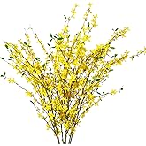 Sggvecsy Fake Forsythia Stems Artificial Orchids Flowers 4 Pcs Fake Forsythia Branches Fake Faux Long Stem Flowers Yellow Silk Forsythia Branches for Home Wedding Indoor Outdoor Decoration
