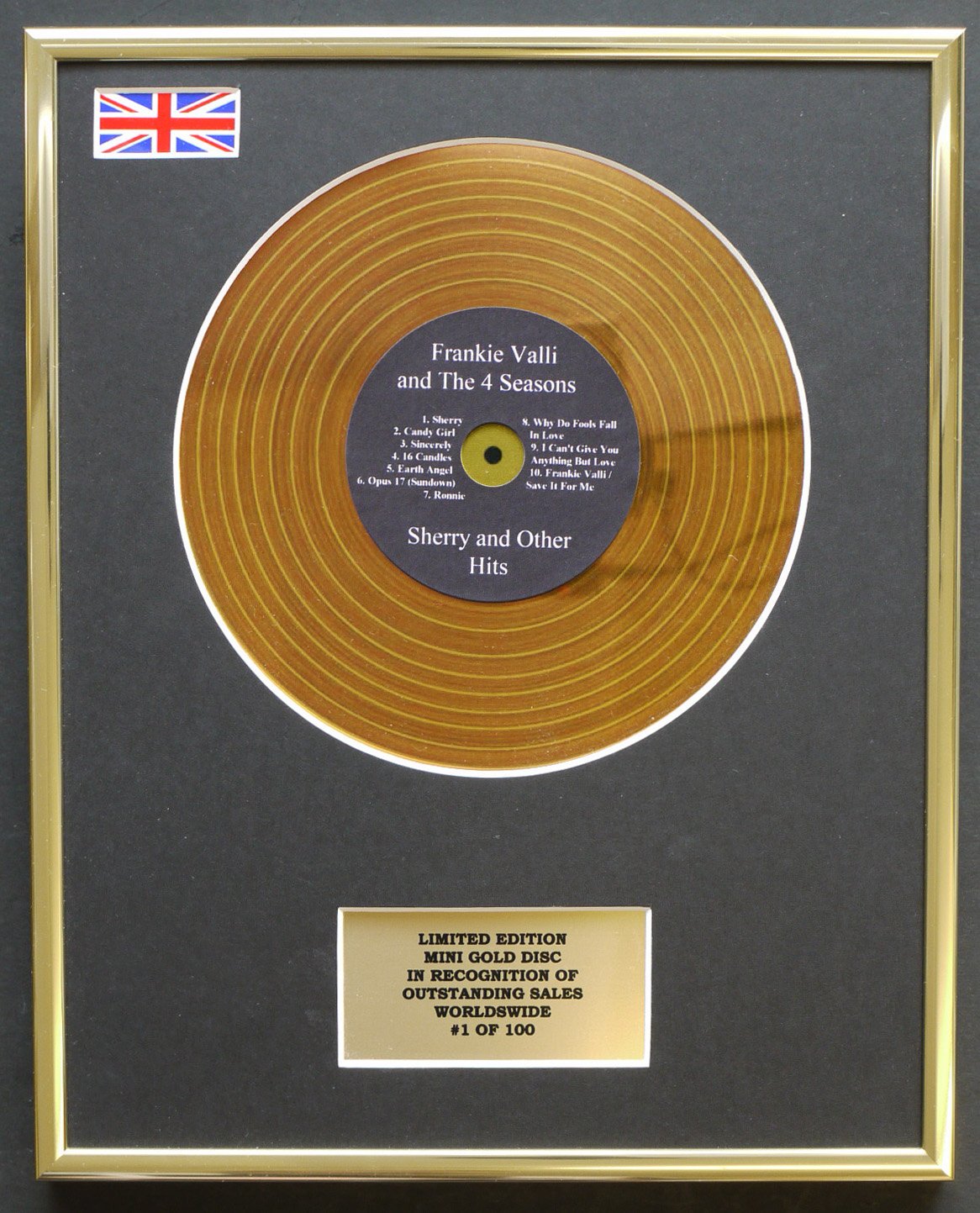 Limited Edition mini gold disc Display FRANKIE VALLI & THE 4 SEASONS/MINI GOLD DISC DISPLAY/LIMITED EDITION/COA/SHERRY & OTHER HITS