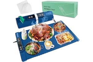 CULTURAL CARGO Electric Food Warmer with Fast Graphene Heating Mat, 5 Temp Settings, Kids Lock & Timer, Silicone Food Heating Pad for Party Buffets or Catering, Roll-up Kitchen Warmer & Portable Warming Mat For Food