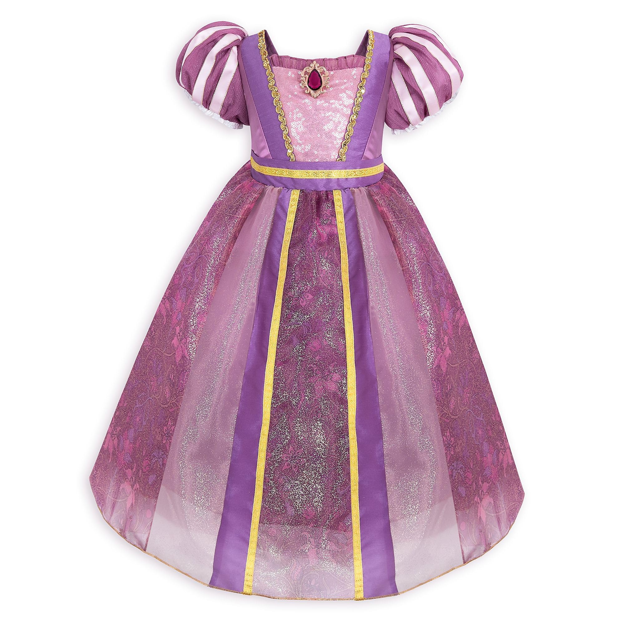 Disney Store Official Rapunzel Costume for Kids, Tangled, Disney Princess Dressing Up Outfit, Party Halloween Cosplay Fancy Dress Features Puff Sleeves and Glittering 3 Layered Skirts - Size 7-8 Years