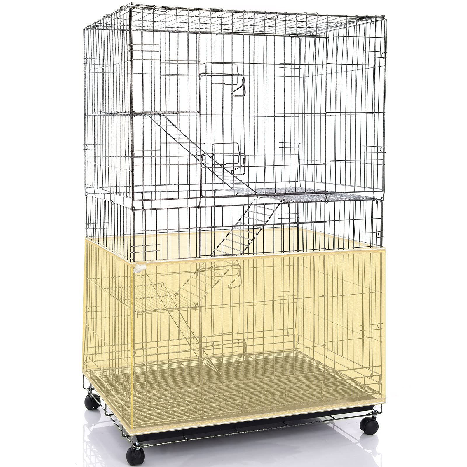 Adjustable Bird Cage Net Cover Birdcage Seed Feather Catcher Soft Skirt Guard Birdcage Nylon Mesh Netting for Parrot Parakeet Macaw Round Square Cages (Yellow, 118 x 15 Inch/ 300 x 37 cm)