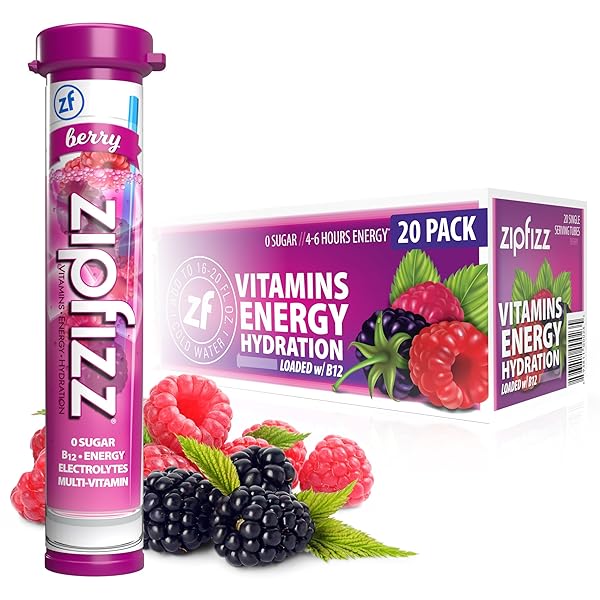 ZIPFIZZ DAILY ENERGY DRINK POWDER, BERRY, 20 PACK...