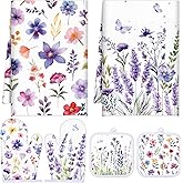 Sunnychicc Spring Lavender Oven Mitts and Pot Holders Kitchen Dish Towels Set Purple Flower Spring Kitchen Towels and Dishcloths for Baking Cooking Women BBQ Grilling Hand Dish Gifts
