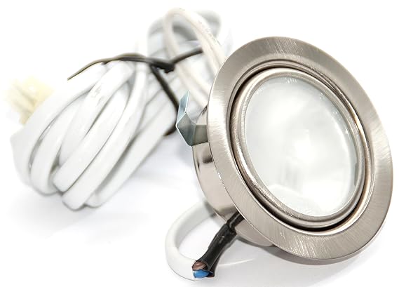 12Volt 20Watt Halogen Einbauleuchte Möbelleuchte Einbaustrahler AMP Stecker und Kabel Farbe: Edelstahl geb.