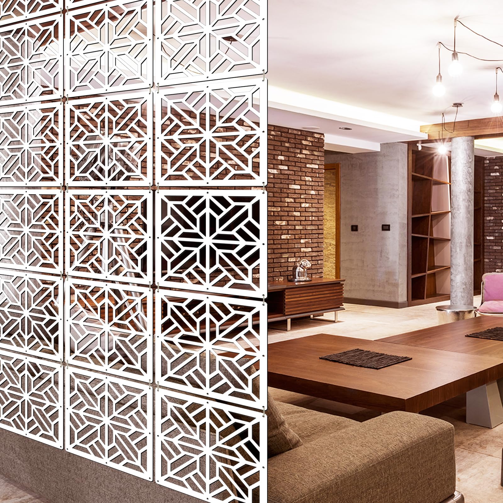 Lchen Hanging Room Divider Panel,White Hanging Wall Divider Room Partition 10 Pieces Wood-Plastic Panel Screen Home Office Decoration(SZ-S-10Panels)