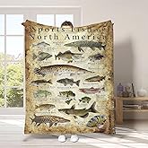 Quisenti Fishing Enthusiast Blanket - Sports Fish of North America, Fish Knowledge, Unique Fisherman Gifts for Boys, Dad, Grandpa (40in*60in)