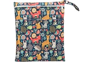 Sigzagor Wet Bag Baby Cloth Diaper Nappy Insert Reusable Washable With Two Zipper Pockets (Forest Animal Fox Owl)