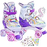 Comforhous Rainbow Kids Roller Skates for Girls Boys 4 Size Adjustable Roller Shoes for Girls with Luminous Wheels Light-up Kids Rollerskate Birthday Gift for Beginner Outdoor Indoor Sports