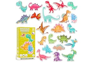 LUCKJOY Fridge Magnetic Dinosaurs for Toddlers, 22PCS Magnets Dinosaur Toys for Kids 3-5, Cute Dinosaurs Magnets for Fridge Flash Cards Educational Learning Toys for Kids Ages 3+
