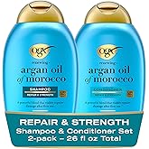 OGX Renewing + Argan Oil of Morocco Shampoo & Conditioner Set, Damage Repairing Shampoo & Conditioner Helps Strengthen & Repair Dry, Damaged Hair, Sulfate-Free Surfactants, 13 fl. Oz, 2 Pack