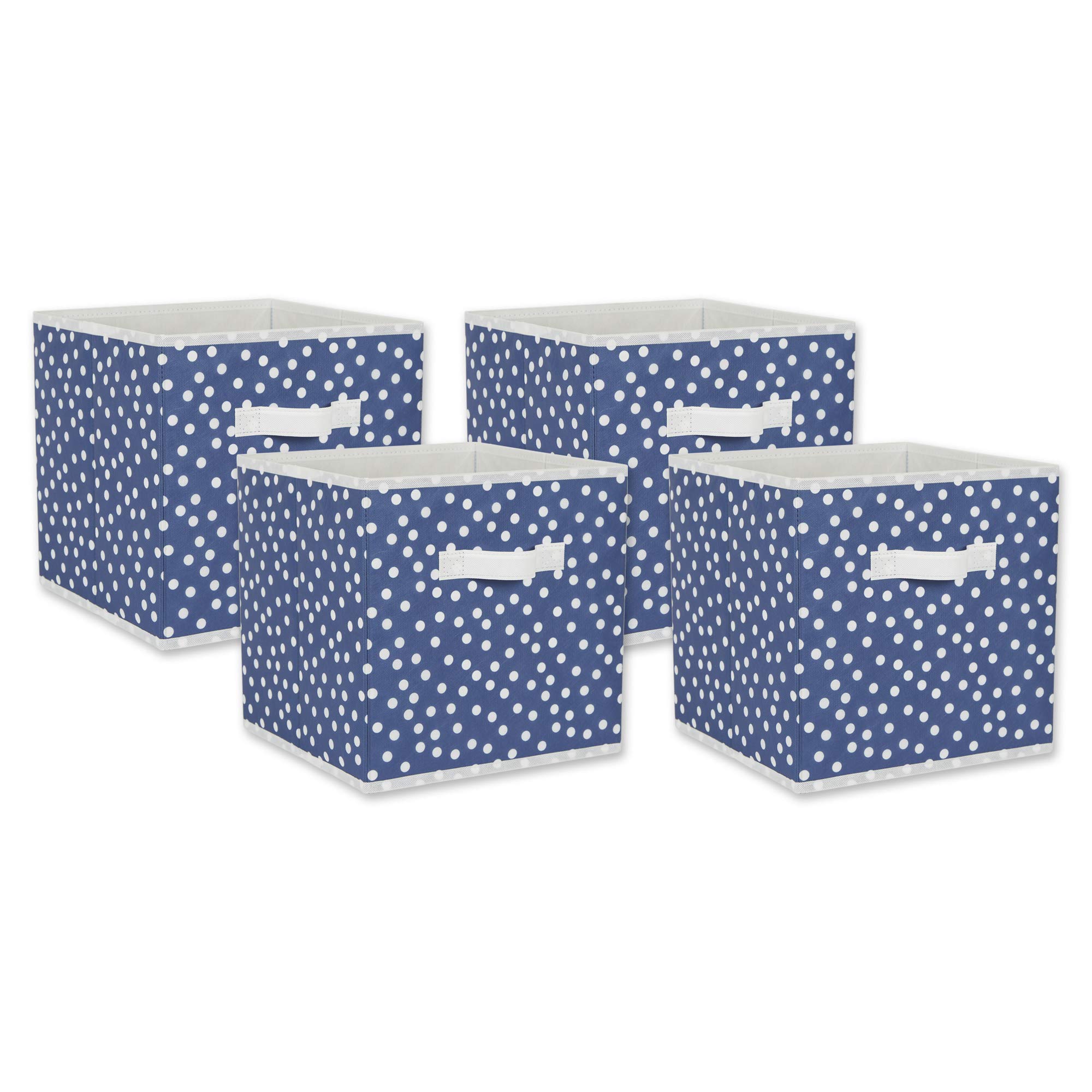 DII Non Woven Storage Collection Polka Dot Collapsible Bin, French Blue & White, Large Set, 11x11x11" Cube, 4 Piece