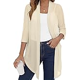 VIISHOW Women's Lightweight 3/4 Sleeve Open Front V-Neck Cardigans with Pockets Summer Casual Draped Cover-Ups
