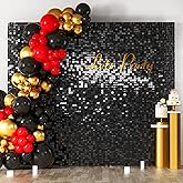 COKAOBE Black Shimmer Wall Backdrop, 36PCS Square Sequin Shimmer Backdrop Panel, Photo Backdrops for Birthday, Anniversary, Wedding, Graduation & Bachelorette Party Decoration