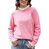 Heart Lace Sweater for Women Cute Fall Pullover Trendy Valentine Sweaters Long Sleeve Casual Knit Jumper Top