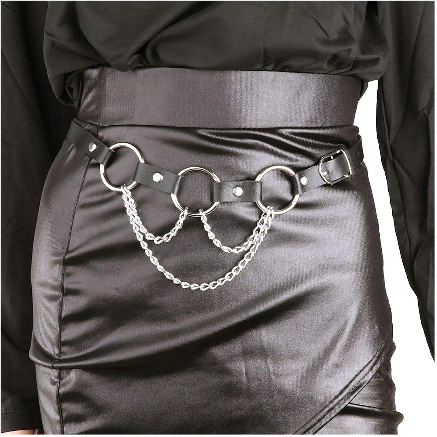 Try My Best Women Gothic Bondage Harness Garter Belt Black Faux Leather