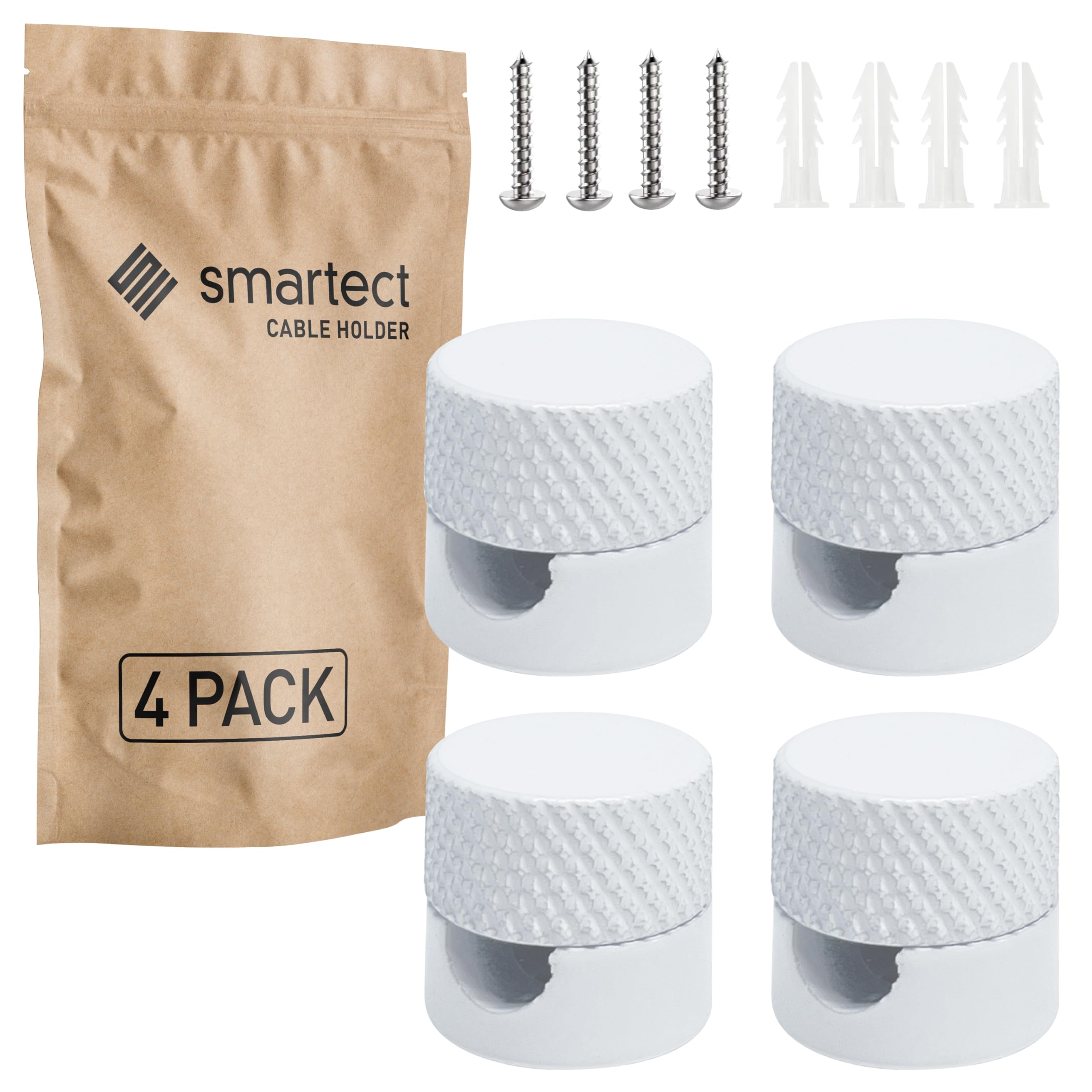 smartect Aluminium Wall and Ceiling Pins [4 Pieces, Corrugated, White] Cable Decentralizer with wall Plugs and Screws Included, Ceiling Light Hook for Your DIY Project