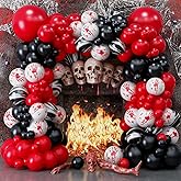 Halloween Balloons Garland Arch Kit, 125 PC Red Black Scary Balloons with Marble Bloody Hand Prints, Horror Decorations for Scream Creepy Gothic Halloween