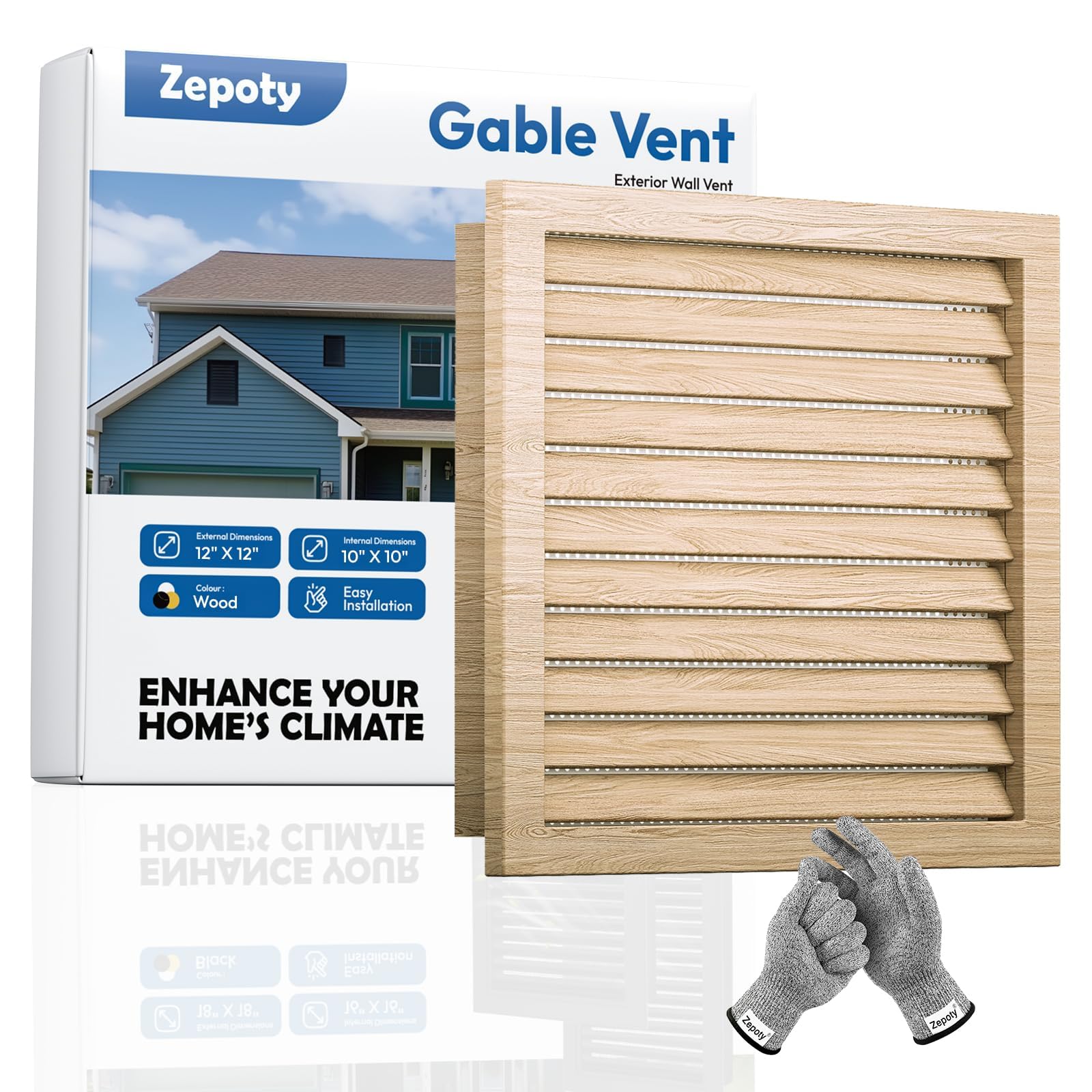 Photo 1 of Zepoty 12" x 12" Wood Gable Vent with Metal Screen – Paintable Finish, Durable Rust-Resistant Mesh for Attic & Shed Ventilation, Vent Opening: 10" x 10"