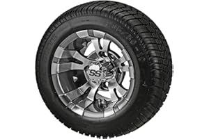 RM Cart 10" Warlock Gun Metal Gray/Machined on 205/50-10 LSI Elite Low Pro Tires (Set of 4) | Golf Cart Tires and Wheels Combo with Standard Lug Nuts