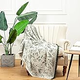 LALIFIT Boho Chic Decorative Throw Blanket Vintage Woodland Floral Bird Design with Tassels Soft Cotton Lightweight & Cozy for Home, Couch, Sofa, Farmhouse 50x60 Inches (Sage Green)