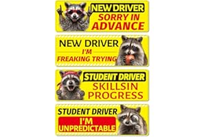 Student Driver Sticker Magnet for Car - Cosmisun 4 Pcs Raccoon New Driver Magnet for Car Funny Animals Reflective Magnetic Vehicle Bumper Stickers Decal Safety Sign for Teens New Driver Learner