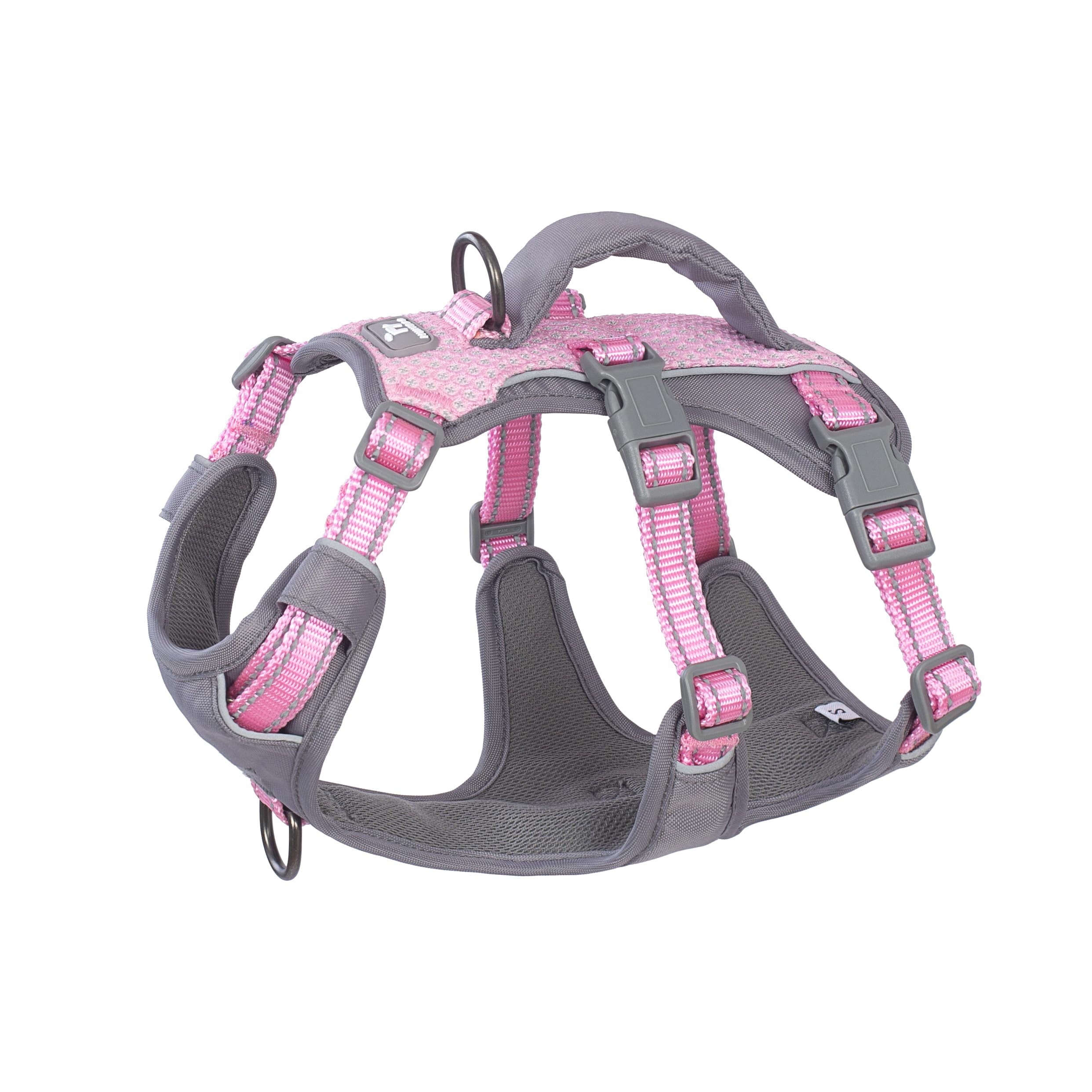 Huntboo Escape Proof Dog Harness Medium, Anti-Pull Dog Harness with Handle, Breathable, Adjustable, Reflective Dog Harnesses, Lightweight Dog Harness for Small and Large Dogs Outdoor (Light Pink,S)