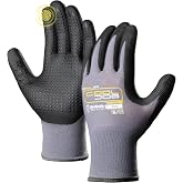 COOLJOB 3 Pairs Nitrile Rubber Dipped Safety Work Gloves with Grip Dots | Dotted for Non-Slip Grip with 2 Fingers Touchscreen, Seamless Knit Nylon Gloves for Warehouse, Home Improvement, Large