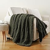 Battilo Chunky Knit Throw Blanket for Couch, Super Soft Warm Cozy Chenille Throw Blanket, Olive Green Blanket for Bed, Sofa, Living Room, 50"x60"