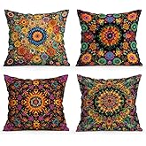 OBSEDE Boho Mandala Throw Pillow Covers 18x18 Set of 4, Vintage Floral Pillow Cases for Sofa Couch Living Room Decor