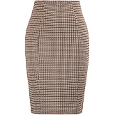 Kate Kasin Womens Knee Length Elastic Waist Stretchy Bodycon Plaid Business Pencil Skirt